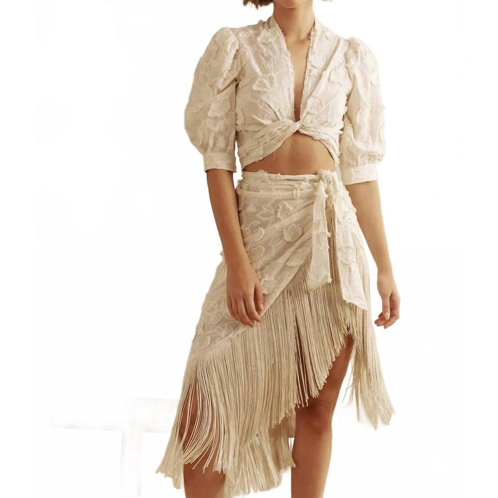 NWT Ivory Fringe Midi Skirt - Elegant Asymmetric Design - Picture 4 of 4
